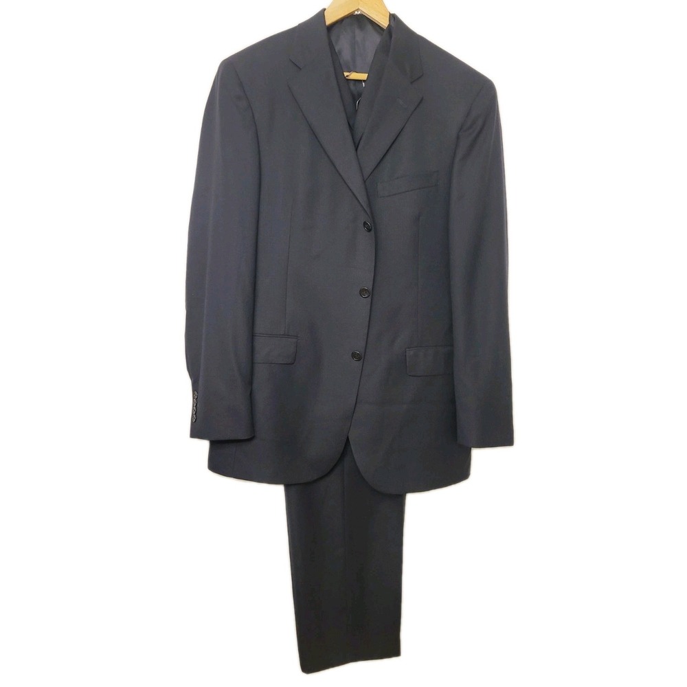 Austin Reed Men's 44L 3 Piece Suit Navy Blue Jacket Vest Pants 32X31 Wedding